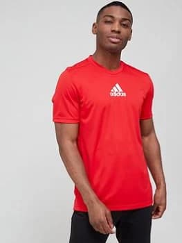 adidas D2M 3 Stripe Back T-Shirt - Scarlet/White, Scarlet/White Size XL Men