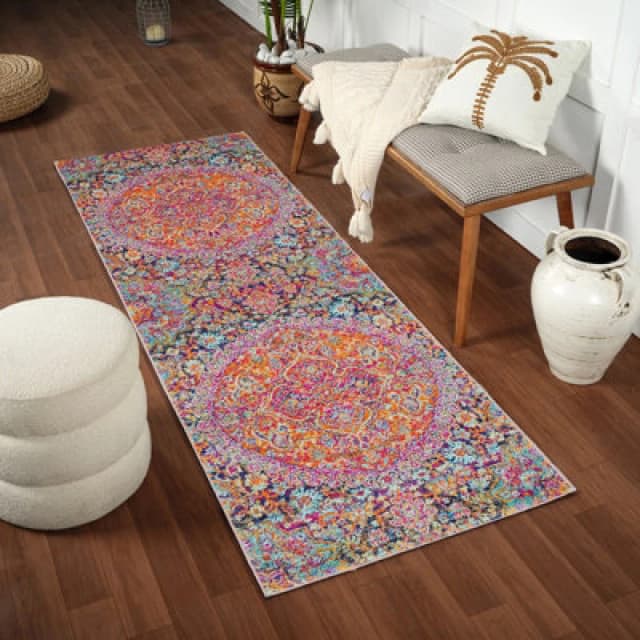 Livabliss Vintage Oriental Boho Garnet Neerja Runner Rug 80 X 220 Cm - Easy Care, Non Shedding, Ideal For Hallway Or Beside The Bed