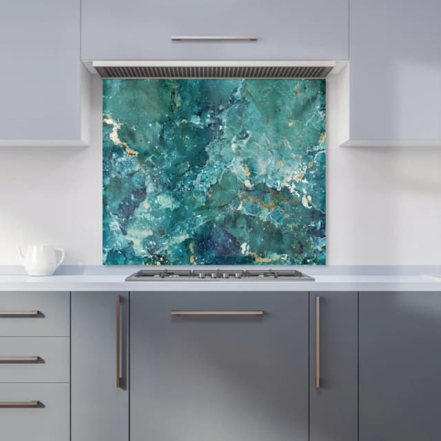 Warren Reed - Designer Bright Teal Quartz Effect Kitchen Splashback Size: 600mm x 750mm Teal Unisex 600mm x 750mm