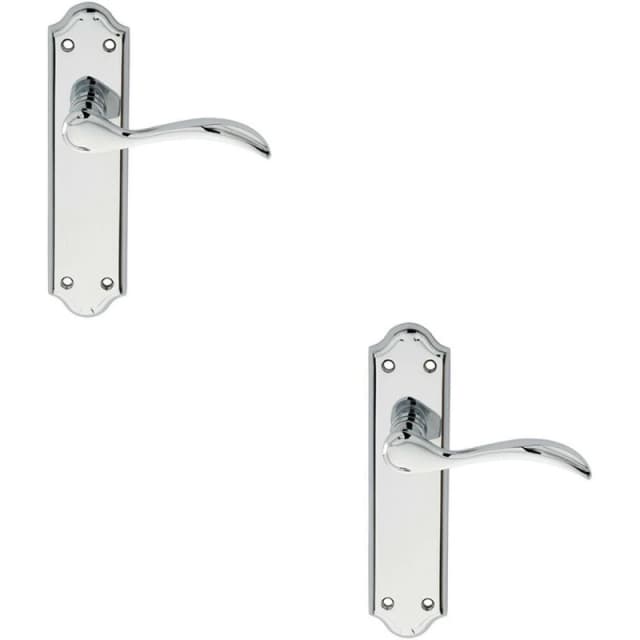 Loops 2x PAIR Curved Door Handle Lever on Latch Backplate 180 x 45mm Polished Chrome Multi