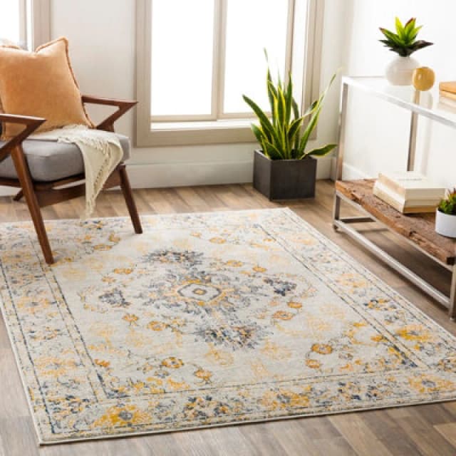 Livabliss Vintage Oriental Boho Yellow Sonam Area Rug 160 X 215cm - Easy Care, Non Shedding, Ideal For Living Room & Bedroom