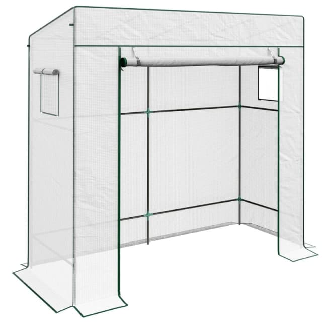 Outsunny Walk-in Garden Green House with Large Roll-up Door and 2 Mesh Windows White - White 5056725378356