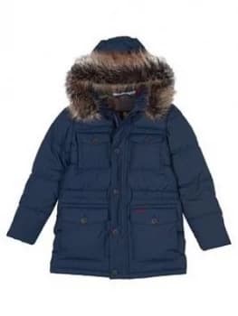 Barbour Boys Morton Faux Fur Parka - Navy