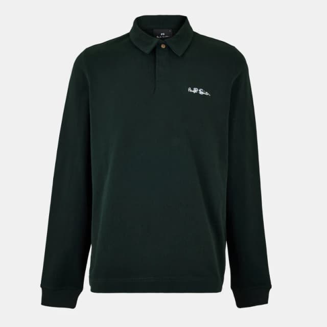 Paul Smith Mens Embroidered Long-Sleeve Rugby Polo Shirt Green 38 male L