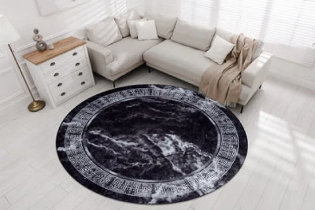 RugsX Miro 51199.807 Circle Washing Carpet Marble, Greek Anti Slip - Black / Circle 100 Cm