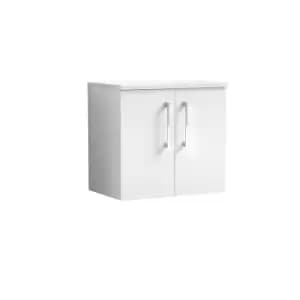 Nuie Arno 600mm Wall Hung 2 Door Vanity & Sparkling White Laminate Top Gloss White