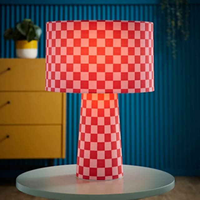 ValueLights ValueLights Pritchard Pink Checkerboard Shade Full Fabric Table Lamp with LED Bulb in Bright Pink Bright Pink One Size Unisex 505940606610