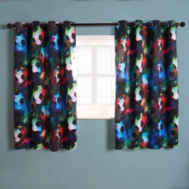 OHS OHS Blackout Eyelet Curtains Football Panel Pair of Ring Top Ready Made Size: 117cm width x 137cm drop Black 117cm width x 137cm drop Unisex 502