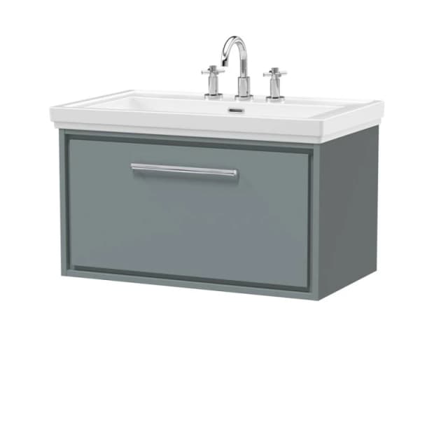 Balterley Bathroom Wall Hung Single Drawer Vanity, Fireclay Basin, Grey, 800mm in Grey Grey Unisex