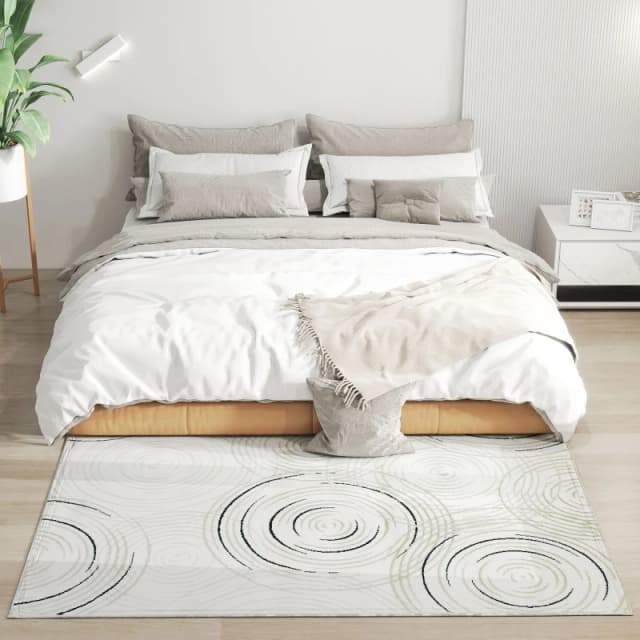 HOMCOM HOMCOM Swirl Pattern Washable Rug, Allergy-Friendly Floor Carpet, Cream Size: 120cm x 170cm Cream 120cm x 170cm Unisex 5063603670266