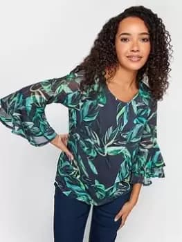 M&Co Floral Flute Sleeve Blouse, Black, Size 10, Women