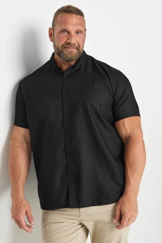 BadRhino BadRhino Men Short Sleeve Oxford Cotton Shirt in Black Size: X-Large Black XL Male 5063111261147