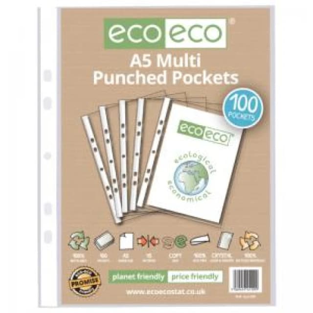 Eco Eco 100% Recycled Punched Pocket A5 Clear (100 Pack) eco109-S