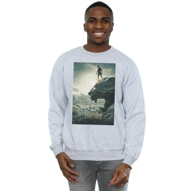 Marvel Marvel Men Black Panther Poster Sweatshirt in Grey Size: Small Grey S Male 5057736581896