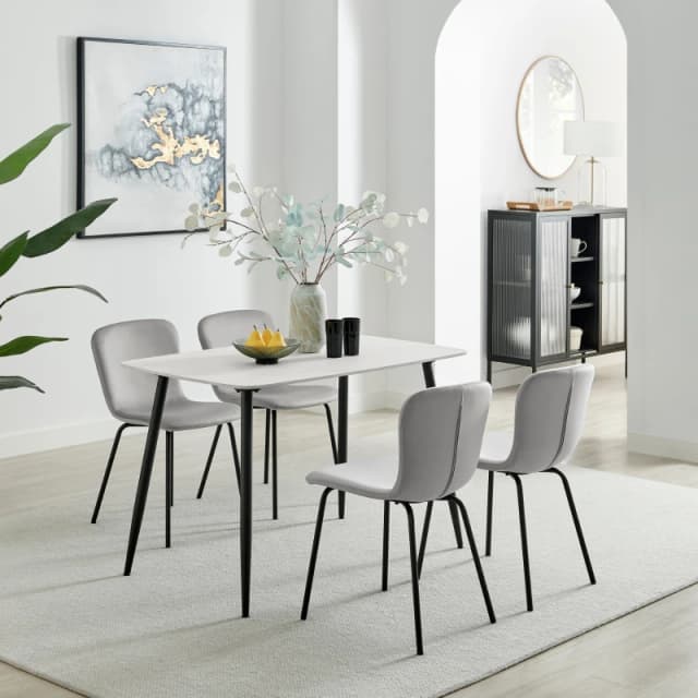 FurnitureboxUK FurnitureboxUK Asti White Marble Ceramic Top Dining Table & 4 Cream Asti Chairs in Grey Size: 4 Person Grey 4 Person Unisex 505678430