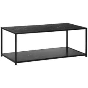 Homcom Coffee Table Centre Table With Faux Marble Top 2-tier Storage Black