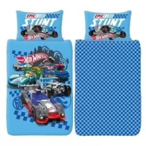 Epic Stunt Duvet Cover Set (Single) (Blue/White/Red) - Blue/White/Red - Hot Wheels