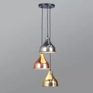 Dion 3 Way Copper, Chrome and Brass Pendant Ceiling Light