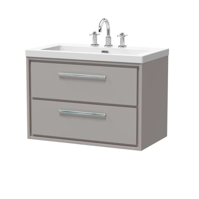 Balterley Wall Hung 2-Drawer Bathroom Vanity with Fireclay Basin, Grey, 800mm in Grey Grey Unisex