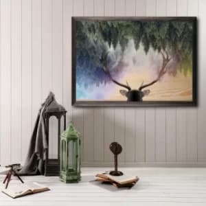 Stag Heaven XL Multicolor Decorative Framed Wooden Painting