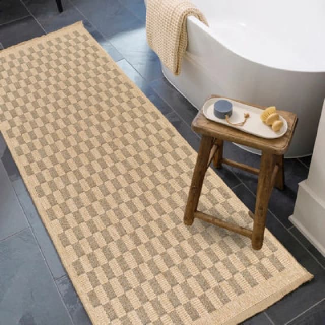 Livabliss In- & Outdoor Cottage Jute-Look Light Brown/black Checkered Tori Runner Rug 80 X 220 Cm - Perfect For Balcony Or Dining Room