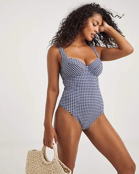 Panache Panache Paloma Balcony Wired Swimsuit Navy Gingham Female 30H LO95607