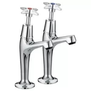 Value Kitchen Mixer Taps Cross Head High Neck Pillar Hot and Cold Chrome - Bristan