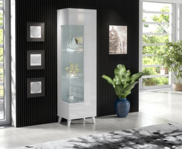 Furneo High Gloss & Matt White Display Cabinet Storage Cupboard Azzurro 12 White LED Lights