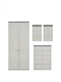 Alderley Ready Assembled 4 Piece Package - 2 Door Wardrobe, Chest Of 5 Drawers And 2 Bedside Chests