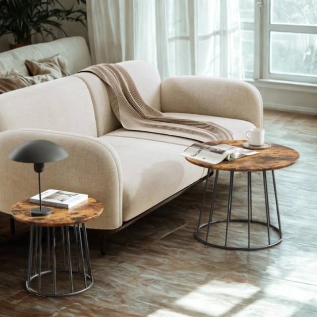 Pirlo Plush Set Of 2 Industrial Coffee Centre Accent Tables in Brown Brown Unisex