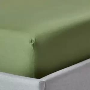 Moss Green Organic Cotton Fitted Sheet 400 Thread Count, Double - Moss Green - Moss Green - Homescapes
