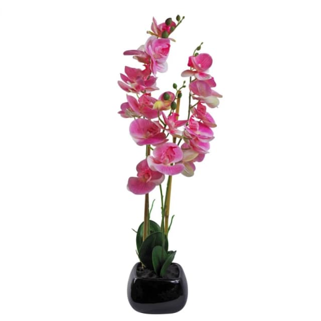 Leaf 70cm Artificial Orchid Light Pink with Black Ceramic Planter Pink