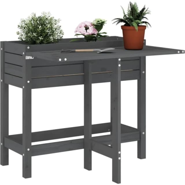 vidaXL Garden Planter with Folding Tabletop Grey Solid Wood, Grey 825123