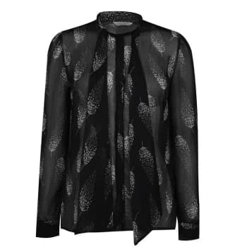 Jack Wills Bibury Feather Print Bow Blouse - Black