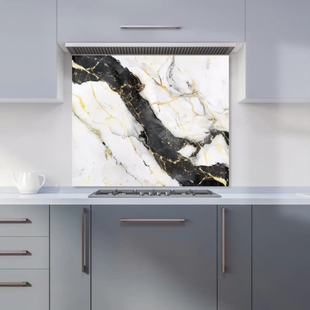 Warren Reed - Designer Flecks Of Gold Marble Effect Kitchen Splashback in White Size: 600mm x 750mm White Unisex 600mm x 750mm