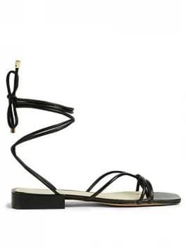 Ted Baker Teffik Suede Square Toe Spaghetti Strap Flat Sandal - Black, Size 36, Women