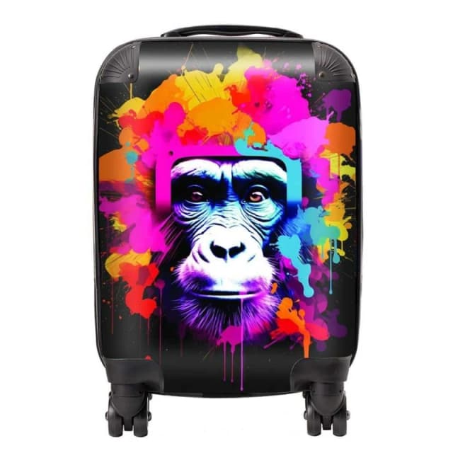 Warren Reed - Designer Multi Coloured Monkey Face Suitcase in Pink Size: Large Pink Unisex Large