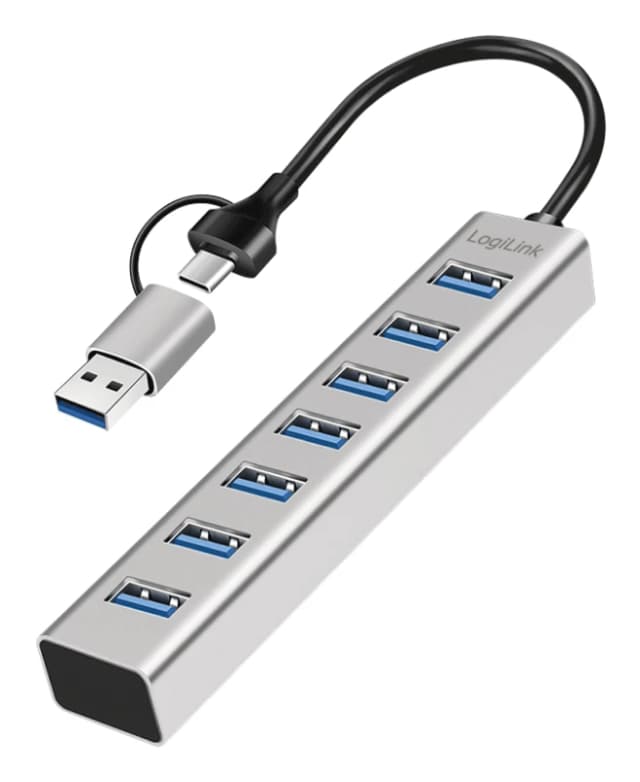 LogiLink USB 3.0 hub. 4x USB-A. 5 Gbit/s. 2-in-1 connection cable. sil