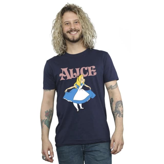 Disney Men Alice In Wonderland Take A Bow T-Shirt in Navy Size: Small Navy S Male 5063283626096