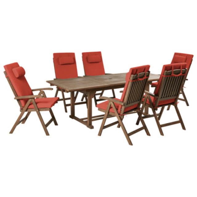Beliani Garden Dining Set 6 Seater Amantea Premium Acacia Wood Red