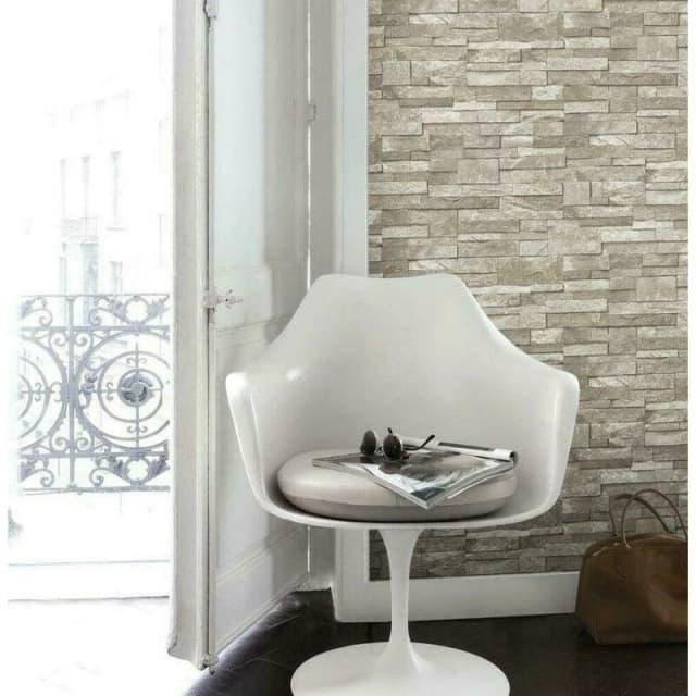 GRANDECO Grandeco - Stone Sandstone Beige Brick Slate 3D Realistic Vinyl Wallpaper A17203 WL-A17203