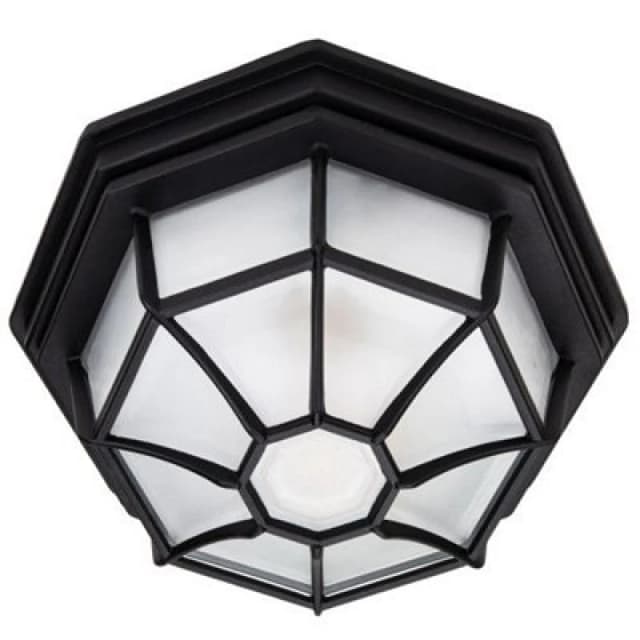 Happy Homewares Traditional Hexagonal Matt Black Flush Ceiling Porch Light Fitting With Glass