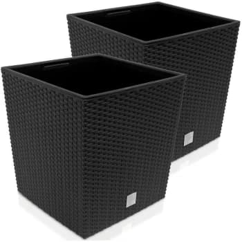 Flower Pot Rattan Look Weatherproof Removable Inner Pot Flower Box Planter Indoor Area Outdoor Area Planter 2x - 35 Ltr. - anthrazit (de)