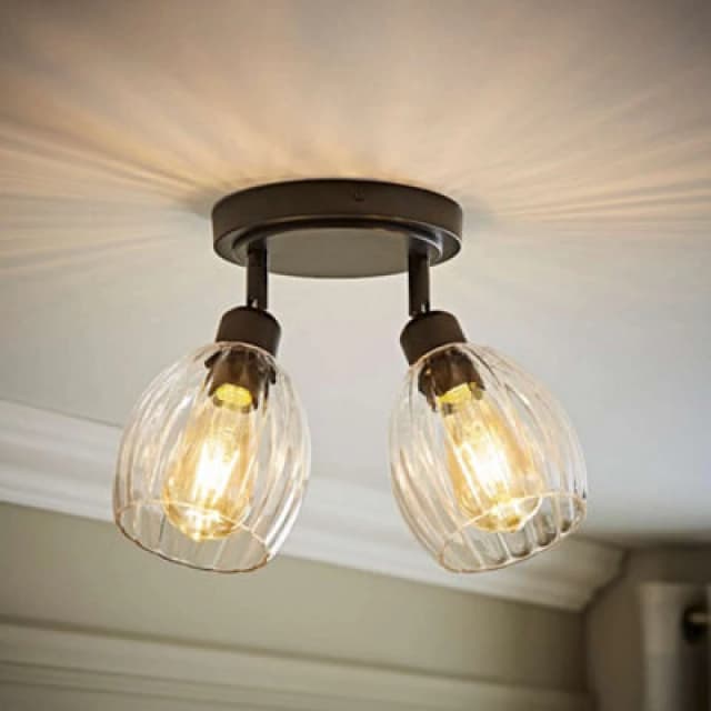 ValueLights ValueLights Cheltenham 2 Way Ribbed Glass Adjustable Spotlight Flush Ceiling Light in Black One Size Unisex 5016529274605