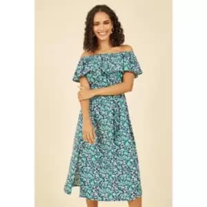 Yumi Green Ditsy Floral Bardot Midi Dress - Green