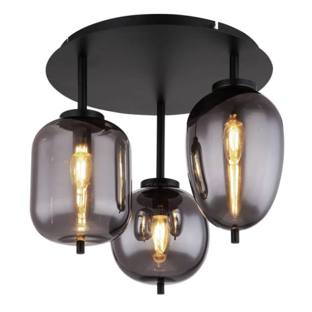 Netlighting Blacky Globe Ceiling Light Matt Black Smoke Glass Shade 3x E14 Black Unisex