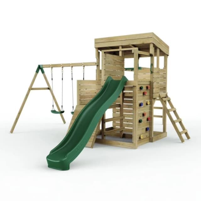 OutdoorToys 2 Tier XL Lookout Tower with Swings & Monkey Bars in Brown Brown Unisex
