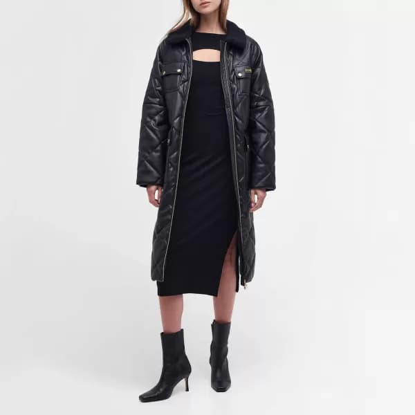 Barbour International Neutron Quilted Faux Leather Jacket - UK 16 Black Coats and Jackets female LQU1706BK11 UK 16