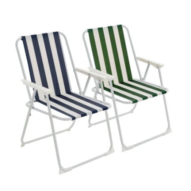 Harbour Housewares Folding Metal Beach Chairs Blue/Green Stripe Pack of 2 Multi