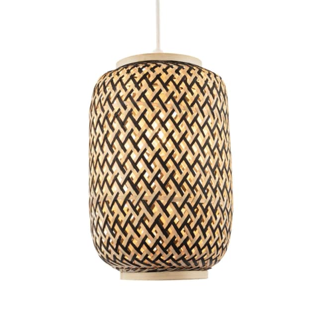 Happy Homewares Handmade Natural Brown & Black Two Tone Rattan Pendant Light Shade Brown Unisex